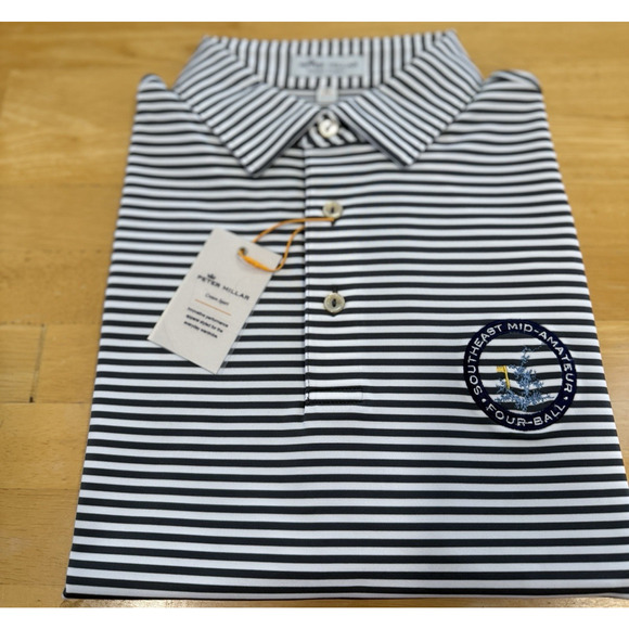 Peter Millar Mens Polo Shirt SE Mid-Amateur Four-Ball Golf Med Blue Stripe NWT - Picture 5 of 8